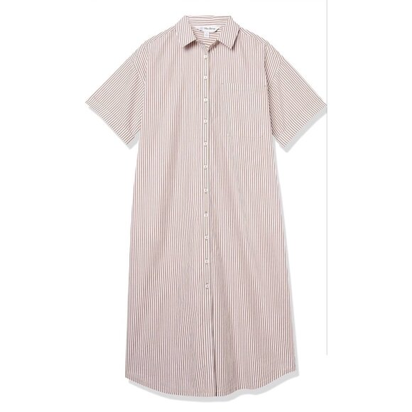 The Drop Womens Striped Button-Down Midi Shirt Dress Beige/White All-Season - Picture 3 of 4